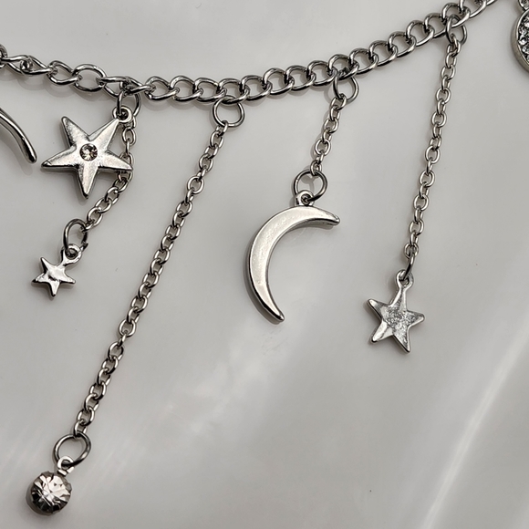Silver Crescent Moon Star Necklace - Picture 5 of 9